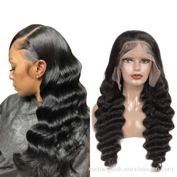 Customize Wig Vendors Wholesale Indian Virgin Hair Lace Frontal Wig 13*4 Natural Deep Virgin Human Raw Indian Hair Wig Deep Wave